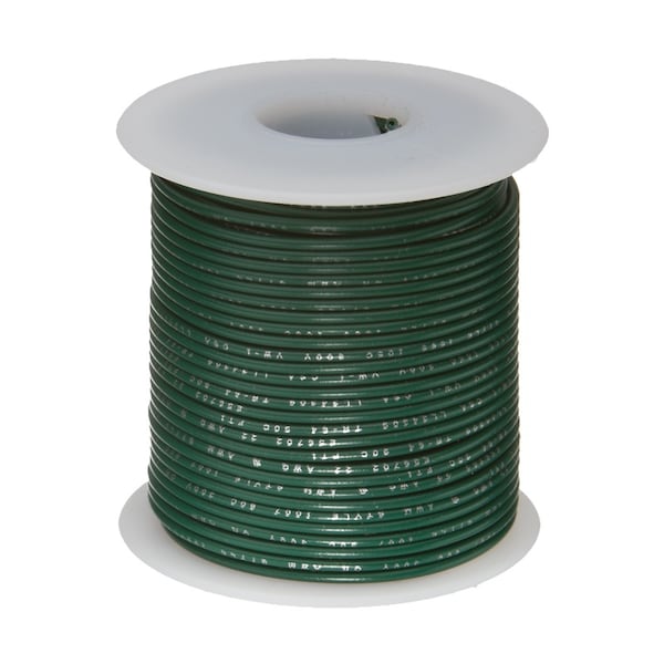 UL1015 Commercial Copper Wire, Bright, Green, 22 AWG, 0.0253" Diameter, 100' Length